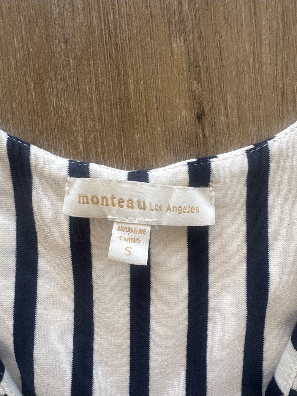Monteau Navy and White Striped V-Neck Casual Dress - Picture 2 of 4